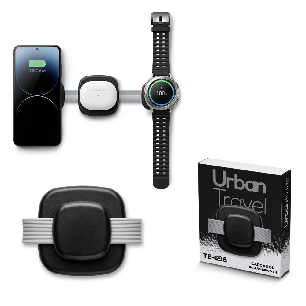 Cargador inalámbrico 3 en 1 para celular, reloj y audífonos
